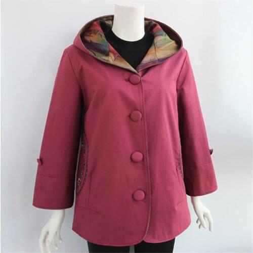 Spring Autumn Middle Age Women Jacket Coat Plus Size 5XL Casual Hooded Jacket Women Single-breasted Windbreaker