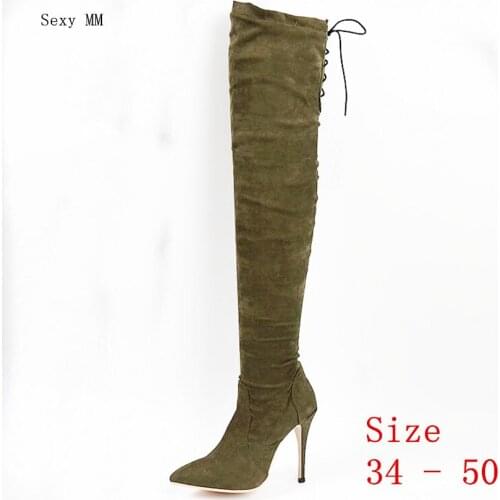 Spring Autumn Women Over the Knee Boots High Heel Woman Thigh High Boots Plus Size 34 - 50