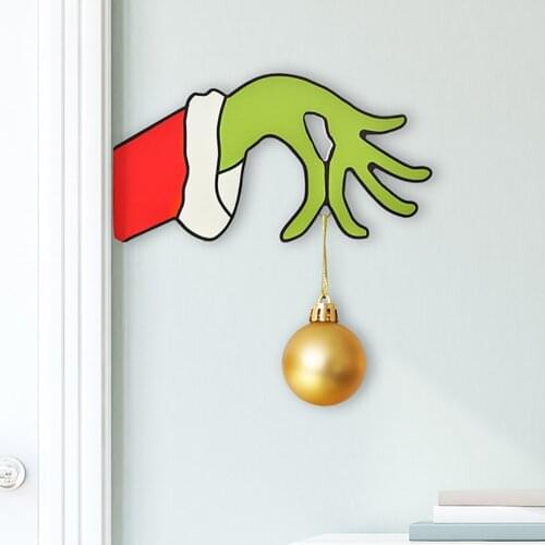 Wood Board Hook Ornaments Christmas Grinchs Hand Hook Door Porch Window Decorative Sign Xmas Plaque Home Decoration