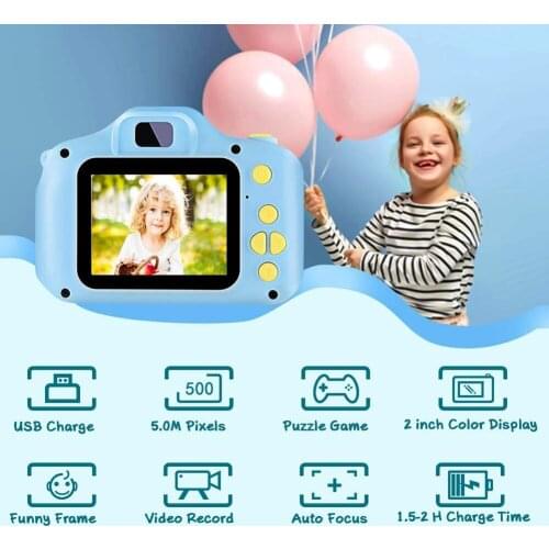 Dual Lens Childrens Mini Digital Camera + 32GB TF Card 1080P Video Recording 2 inch Touch Screen Mini Touch Screen 6 Languages