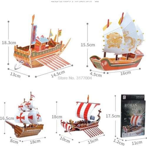 DHL 200set 3D paper jigsaw puzzle Sailboat paper stereoscopic model DIY puzzle kids educational game puzzles