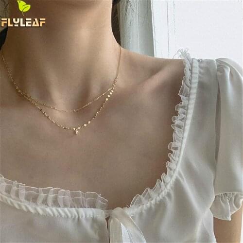 Flyleaf Double Layer Cubic Zirconia Gold Choker Necklace 100% 925 Sterling Silver Necklace For Women Fine Jewelry Fashion Chain