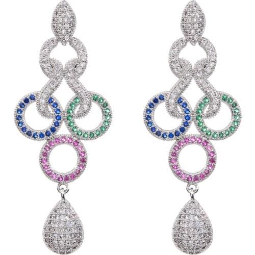 Elegant fashion new temperament fringed cubic zirconia colorful earrings female/girl wedding party round ring jewelry gift