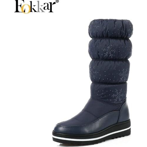 Eokkar 2021 Snow Boots Women Mid Calf Boots Winter Boots Warm Short Plush Slip on Wedges Heel Round Toe Women Shoes Plus Size 44