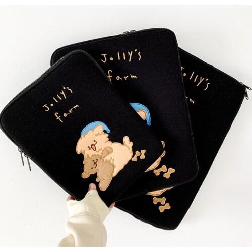 Ins Cartoon Bear Laptop Ipad Bag Girls Kawaii 11 Inch 13 Inch 15 Inch Mac Ipad Case Liner Bags Female Tablet Handbag Pouch WY56