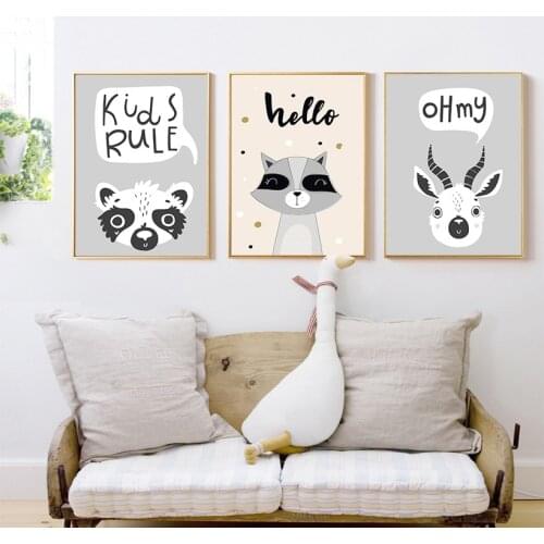Raccoon Fox Koala Goat Wall Art Canvas Painting Nordic Posters And Prints Wall Pictures Baby Shower Gifts Kids Room Decoration