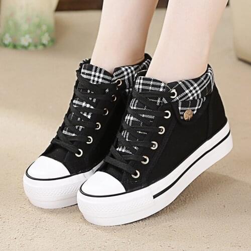 Brand Women Casual Shoes Flat Platform Wedges Woman Canvas Shoes Lace Up Women Sneakers Hidden Heel Spring Autumn Denim Shoes