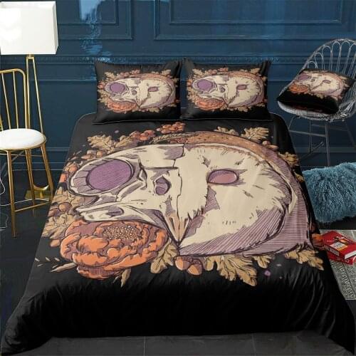 Autumn Barn Owl Skull Quilt Cover Pillowcase 3Piece Comforter Bedding Set With Pillow Case Single Double Duvet Cover Home Decora