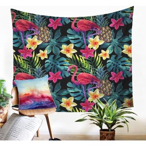 Beautous Wall Hangings Fabic Mural Flamingoes And Pineapples Design Tapestry Modern Home Decoration Farmhouse Decor