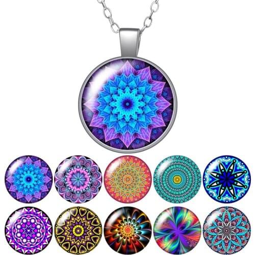 Beauty Colorful Flowers Patterns Photo Silver color/Bronze Pendant Necklace Glass Cabochon Woman Girls Jewelry Birthday Gift