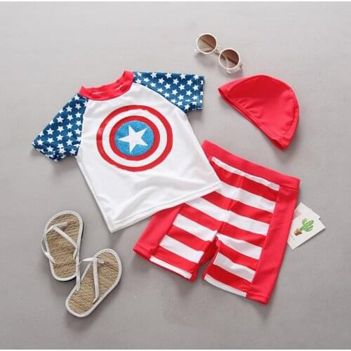 Baby Boy Swimwear 3 pieces Baby Swimsuits Boys U.S.A Captain Sunscreen Surfing Suit Baby Rash Guards Bathing Suits