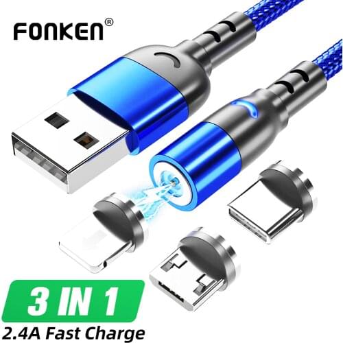 FONKEN Micro USB Magnetic Cable Mobile Phone Cable Magnet Charger Cable USB Type C Cable Magnetic Charging Cord For Iphone 11 8