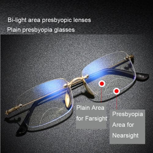 Multifocal Reading Glasses Rimless Bifocal Presbyopic Glasses Alloy Frame Men Women Eyewear With Diopters Fashion Readers Glass