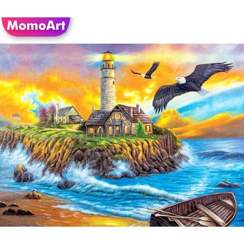 MomoArt DIY Diamond Embroidery Eagle Picture Rhinestone Diamond Painting House Landscape Full Drill Square Mosaic Handicraft