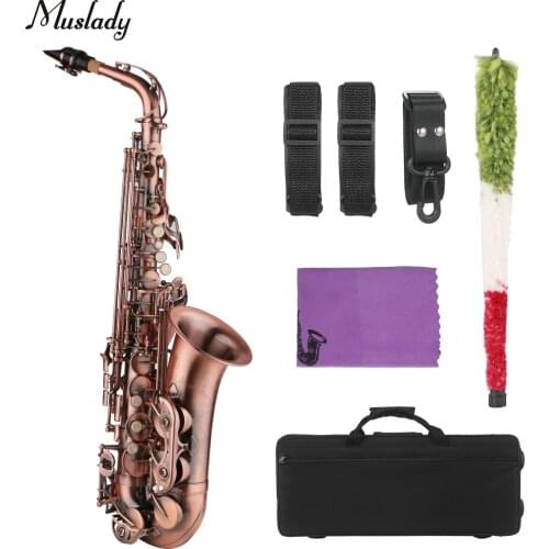 Muslady Saxophone Red Antique E-flat Brass Material with Carrying Case Cleaning Cloth Brush Sax Strap Mouthpiece