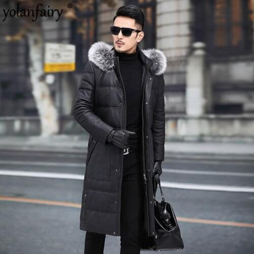 Mens Leather Jacket Sheepskin Genuine Leather Jacket Men 2020 Warm Duck Down Winter Coat Long Chaqueta Cuero Hombre 19007 YY700