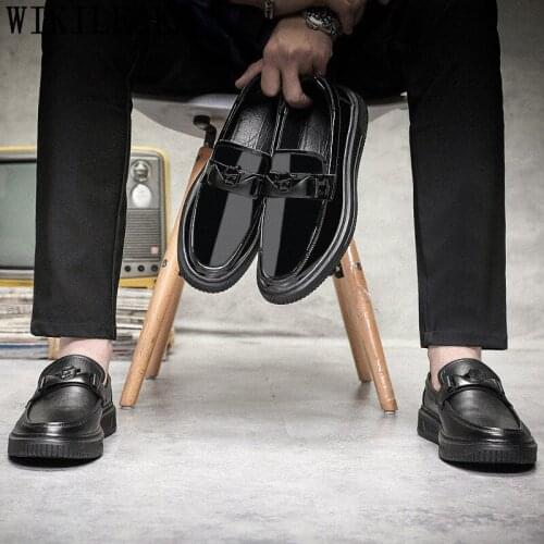 Elevator Shoes For Men Loafers Black Leather Shoes Men Platform Patent Leather Designer Shoes Sepatu Slip On Pria Buty Meskie