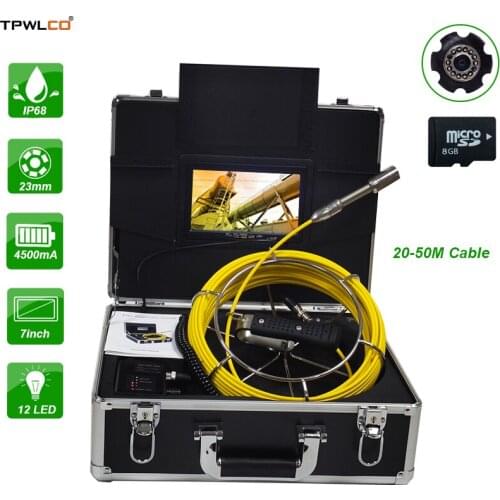 23mm Camera Head 20-50m Cable 7" Color Screen Video Pipe Inspection Equipment Camera System With DVR Surveillance Camera
