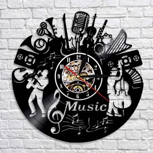 Music Band Vinyl LP Record Wall Clock Rock N Roll Album Artwork Music Instruments Silent Non Ticking Clock Home Decor Wall Watch