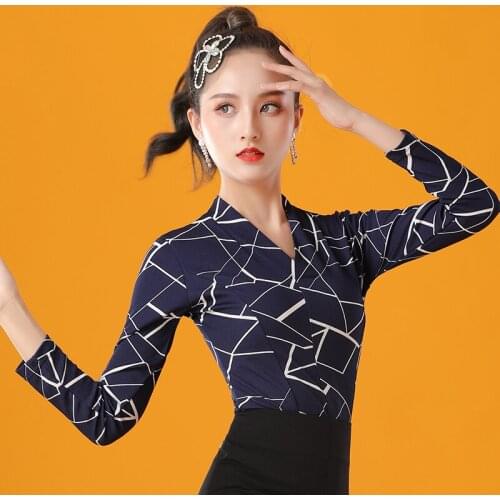 2021 New National Standard Dance Tops Latin Dance Practice Clothes Female Adult Modern Ballroom Dance Stage Shirt DQL4984