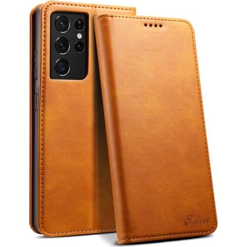 New Slim Cowhide Genuine Leather Flip Case for Samsung S21 Plus BusinessVintage Leather Smart Phone Cover for Samsung S12 Ultra