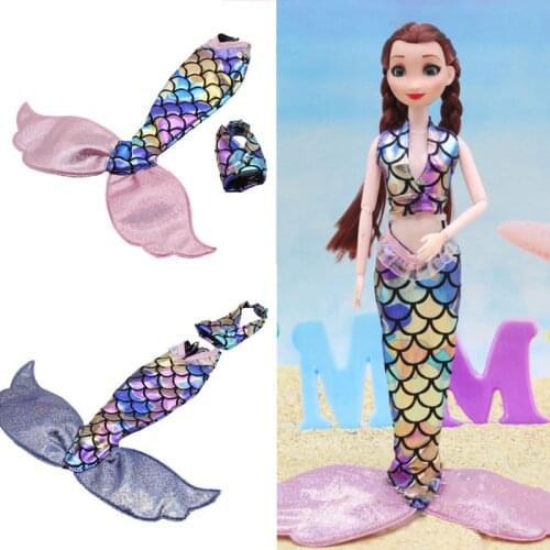 One Set Doll Cosplay Clothing Similar Fairy Tale BeautyFish Tail Wedding Dress Gown Party Outfit For Doll DIY Gif