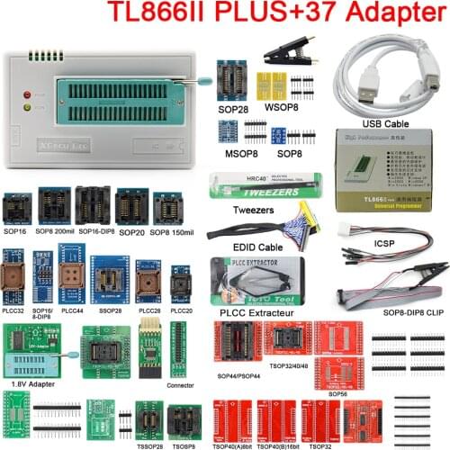 TL866II Plus Minipro Programmer V10.9 Universal TL866 Nand Flash AVR PIC Bios +37 PCS Adapter with TSSOP16/8 Adapter Smart Chips