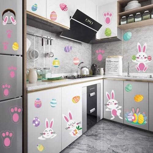 Happy Easter Decorations for Home Decor Wall Stickers Cute Rabbit Footprint DIY Sunday Decals