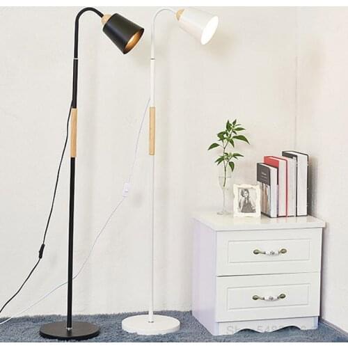 Modern Iron Wood Led Floor Lamp Bedroom Bedside Tall Floor Light Nordic Led Standing Lamps for Living Room Home Decor Fixtures