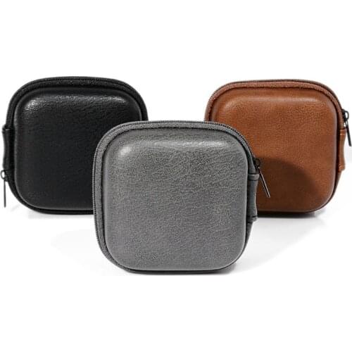USB Data Cable Storage Bag Leather Earphone Headset Cover Protector Mini Portable Zipper Headphone Case Earbuds Pouch Box Organi