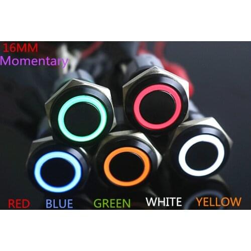 16mm LED Momentary Waterproof Stainless Steel Metal Doorbell Bell Horn Push Button Switch Car Auto H