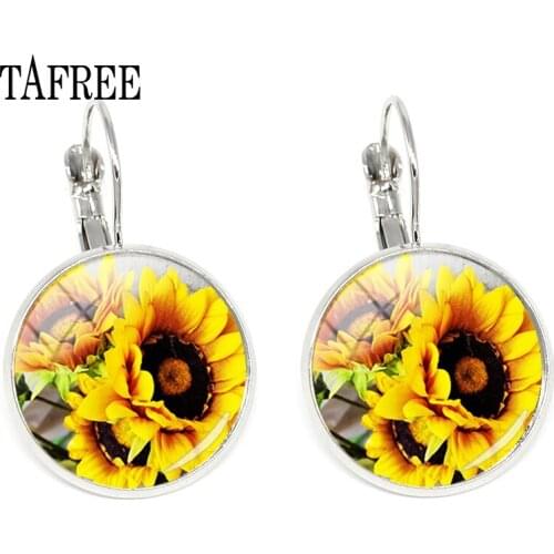 TAFREE Sunflower Photo Clip Earring Glass Cabochon Colour Handmade Earrings Favorite Gift To Mom Jewelry XR16