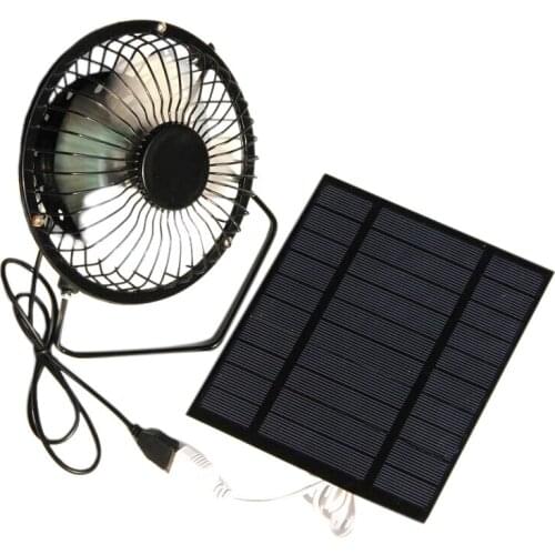 5W 5V Solar Panel Powered Fan, Mini Portable Ventilation Cooling Fan 4-Inch USB Portable Fan for Camping Yacht Dog House