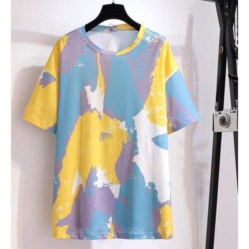 Summer printed t shirt women plus size bust 157cm 6XL 7XL 8XL 9XL 10XL short sleeve t-shirt women yellow pink colors