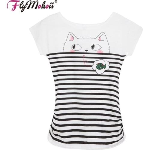 Woman Clothing 2019 Casual Womens Summer Tops Tee T-Shirt Fashion Cotton Short Sleeve Animal Cat Printed Loose Womens Tshirts