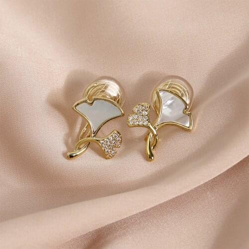 S925 Silver Ear Needle Stud Earrings Minimalist Fresh Mother Shell Zircon Brass14kGold Korea Jewelry for Women HYACINTH 2021 Hot