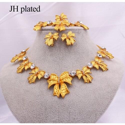 Dubai Luxury gold color jewelry sets for women African wedding gifts bridal collares Party Bracelet Necklace earrings ring set