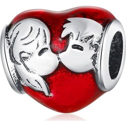 1Pcs New Cute Red Boy Girl Heart Shap Pendant DIY Beads Suitable for Original Pandora Charm Bracelet Ladies Jewelry Making Gifts