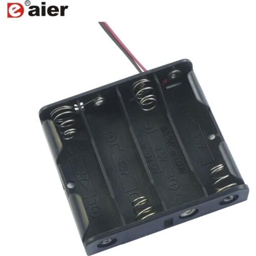 100PCS BH5-4001 Black Plastic Battery Box 4 AA 6V Battery Holder With Wire Leads