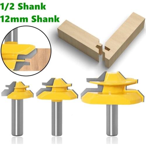 3pcs 1/2" Shank 45 Degree Lock Miter Bits Glue Joint Set 1/2" 3/4" 1"Stock Woodworking Tenon Cutters for Wood