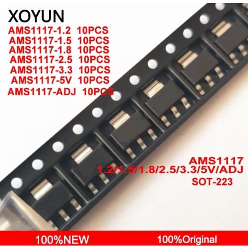 70pieces/lot AMS1117-1.2V AMS1117-1.5V AMS1117-1.8V AMS1117-2.5V AMS1117-3.3V AMS1117-5V AMS1117-ADJ AMS1117 SOT-223