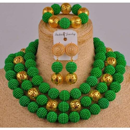 African beads green jewelry set costume necklace african set women nigerian wedding set ZZ23