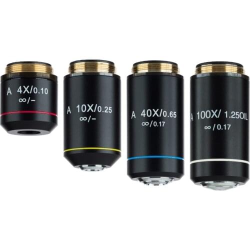 AmScope Infinity Achromatic Microscope Objective Set with Black Finish AX-INF-B