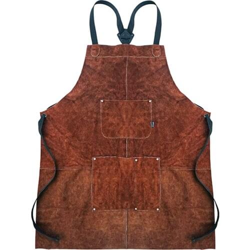 BBQ Leather Apron 2-layer Oil Resistant Anti-wear Thickened Oil-proof Apron Work Clothes For Men Women Outdoor Camping Barbecue