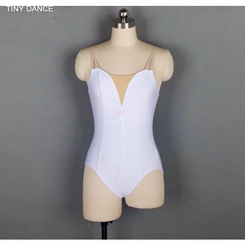 Free Shipping White Spandex Ballet Dance Leotard with V Nude Insert Dancewear for Women Bodywear Plain Leotards Nude Strap 18579