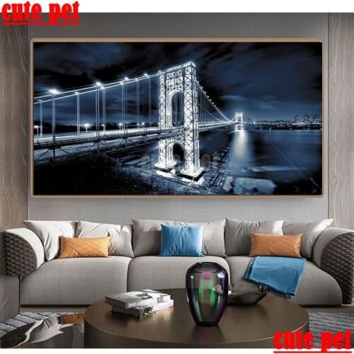 Large Full Square Diamond George Washington Bridge 5D Diamond Painting Embroidery CrossStitch Rhinestone Mosaic Painting Decor