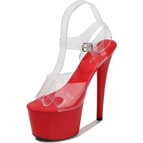 Fashion 16.5CM Thin High Heels Women Sandals PVC Buckle Strap Open Toed waterproof platform Party Wedding shoes for women 2020