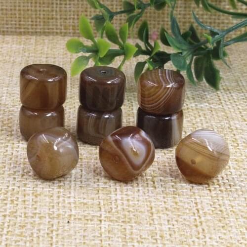 5pcs/lot Pretty Coffee Thread Agates Barrel Loose Beads 12mm Handmade Bracelet Prayer Yago Spacer Beads DIY Jewelry Findings