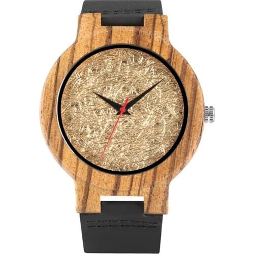 Creative Nature Wood Clock Bamboo Round Case Mens Sport Quartz Analog Display Wristwatch Black Leather Strap Watches Reloj Gift