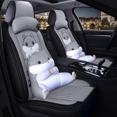 Cartoon Car Seat Cover Cute Hamster Seats Cushion Set Flax Fabrics Cloth Auto Seat Covers Universal Four Seasons Car Accessories